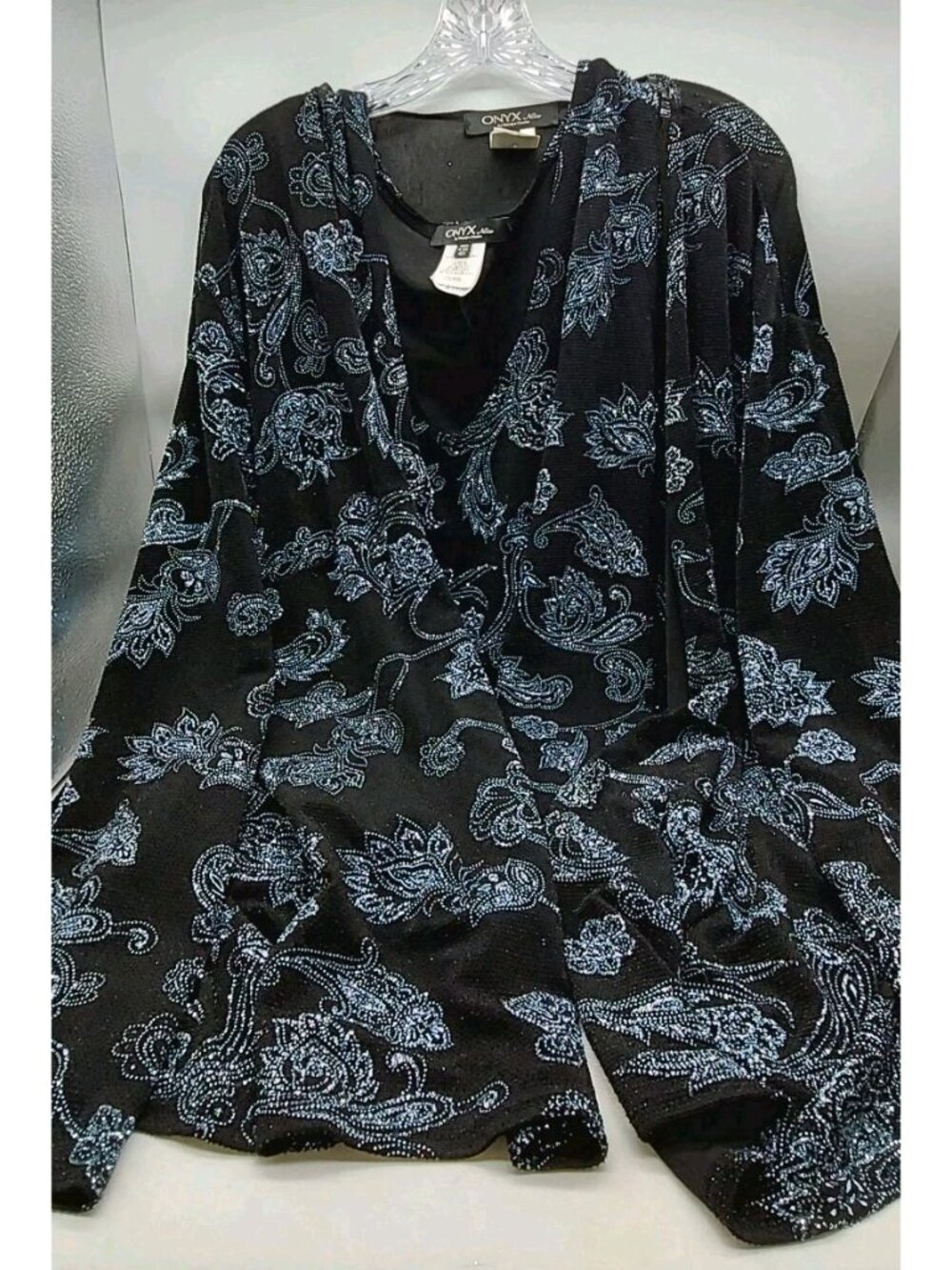 Onyx Nite Cardigan Set Size 4X Navy Blue Black Floral Sparkles Read